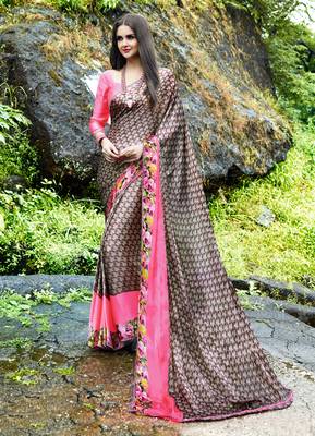 multicolor printed satin saree with blouse 1