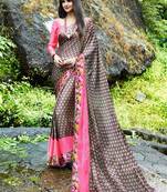 multicolor printed satin saree with blouse