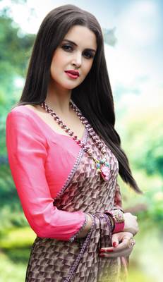 multicolor printed satin saree with blouse 2