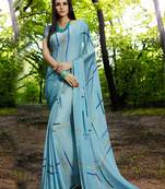 sky_blue printed satin saree with blouse