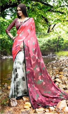 multicolor printed satin saree with blouse 1