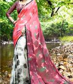 multicolor printed satin saree with blouse