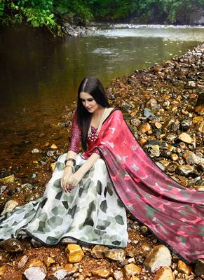 multicolor printed satin saree with blouse 2