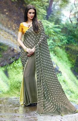 multicolor printed satin saree with blouse 1