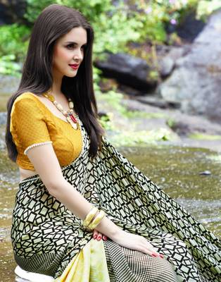 multicolor printed satin saree with blouse 2