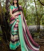 multicolor printed satin saree with blouse