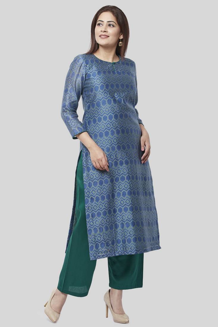 Aquamarine Green Straight Kurti with Straight Pants