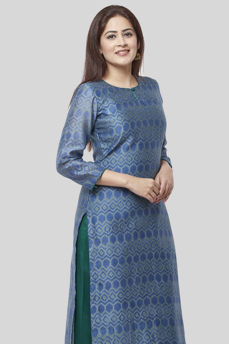 Aquamarine Green Straight Kurti with Straight Pants