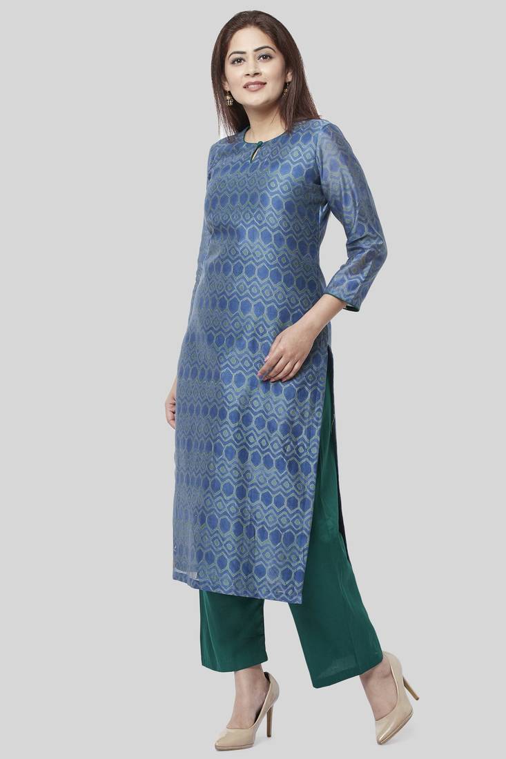 Aquamarine Green Straight Kurti with Straight Pants
