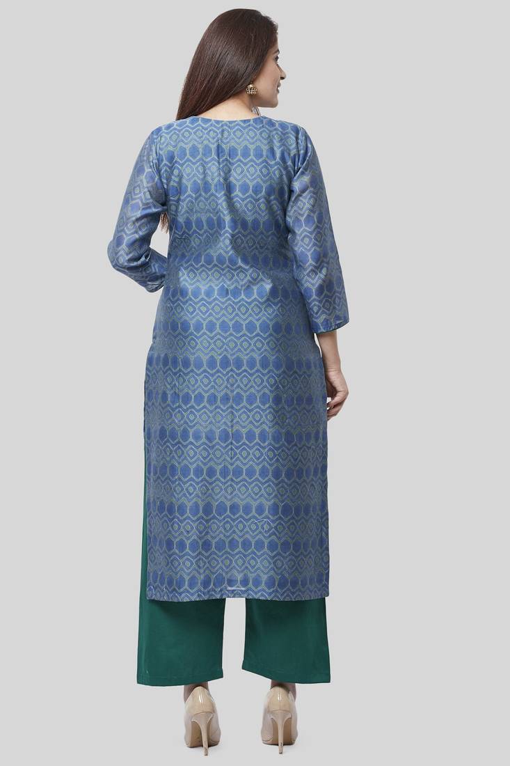 Aquamarine Green Straight Kurti with Straight Pants