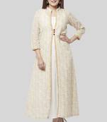 Off-White Gold Printed Long Jacket Kurti Dress