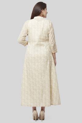 Off-White Gold Printed Long Jacket Kurti Dress 5
