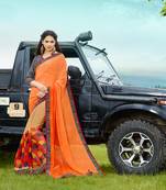orange printed georgette saree with blouse