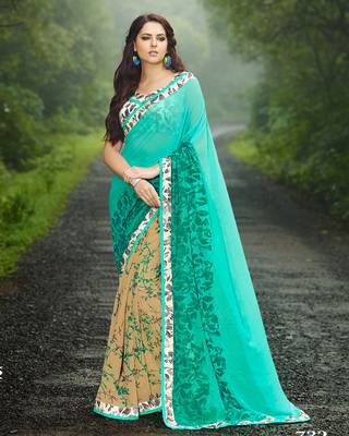 multicolor printed georgette saree with blouse 2