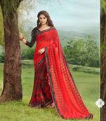 red printed georgette saree with blouse