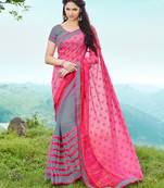 pink printed georgette saree with blouse