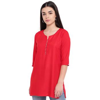 Red plain Rayon tunics 1