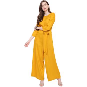 Yellow plain Rayon Jumpsuit 1