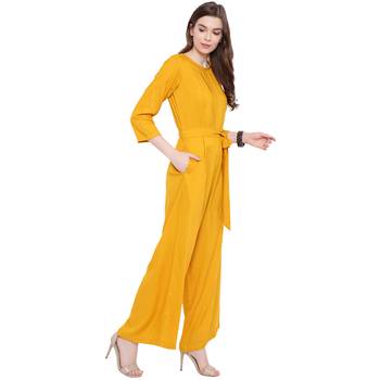 Yellow plain Rayon Jumpsuit 3