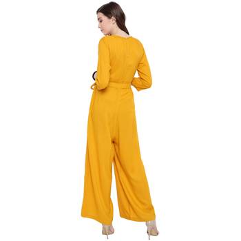 Yellow plain Rayon Jumpsuit 4