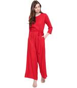 Red plain Rayon Jumpsuit