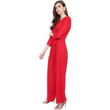 Red plain Rayon Jumpsuit 3