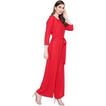 Red plain Rayon Jumpsuit 4