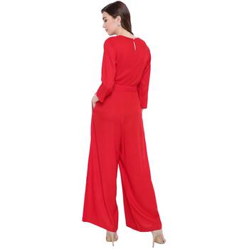 Red plain Rayon Jumpsuit 5