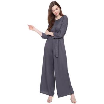 Grey plain Rayon Jumpsuit 1
