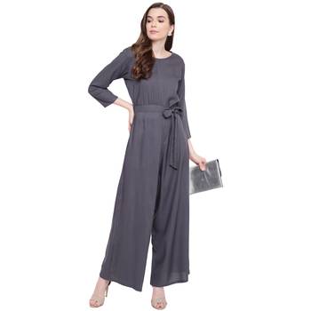 Grey plain Rayon Jumpsuit 2