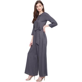 Grey plain Rayon Jumpsuit 3