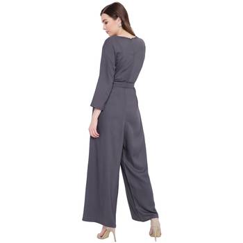 Grey plain Rayon Jumpsuit 5