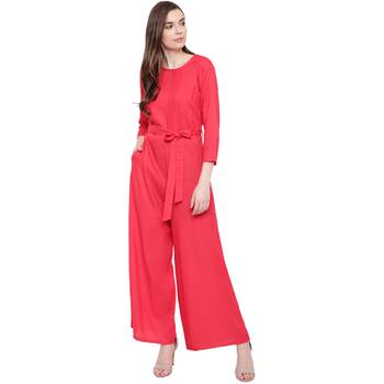 Pink plain Rayon Jumpsuit 1