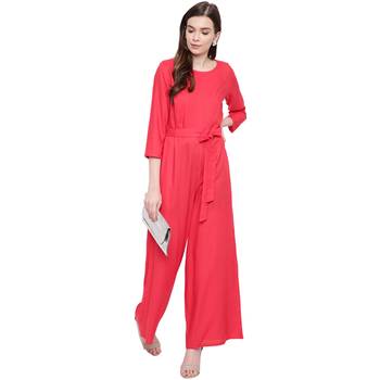 Pink plain Rayon Jumpsuit 2