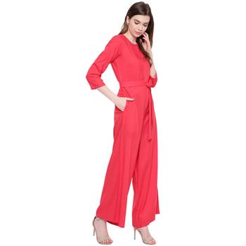 Pink plain Rayon Jumpsuit 4