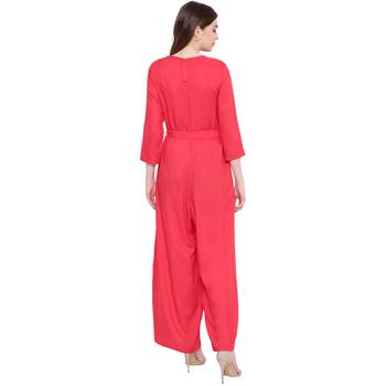 Pink plain Rayon Jumpsuit 5