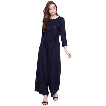 blue plain Rayon Jumpsuit 1