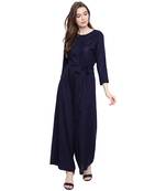 blue plain Rayon Jumpsuit