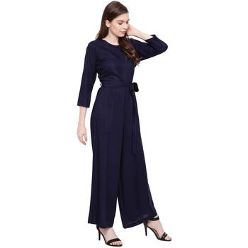 blue plain Rayon Jumpsuit 4