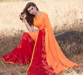 orange printed georgette saree with blouse 2