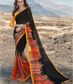 black printed georgette saree with blouse
