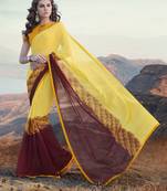 yellow printed georgette saree with blouse