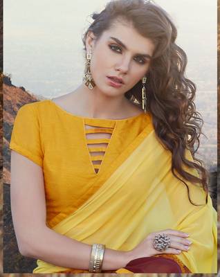 yellow printed georgette saree with blouse 2