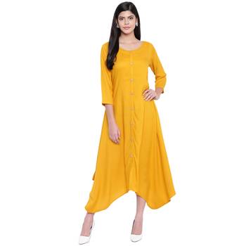 Yellow plain Rayon dresses 1