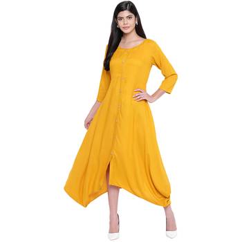 Yellow plain Rayon dresses 2