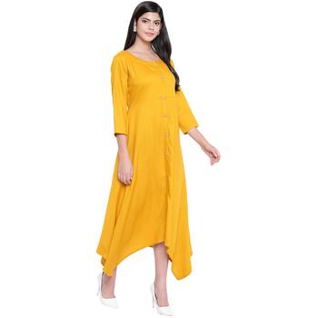 Yellow plain Rayon dresses 4