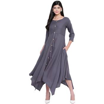 Grey plain Rayon dresses 1