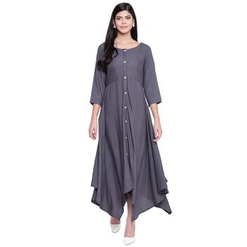 Grey plain Rayon dresses 5