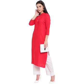 Red plain Rayon kurtis 4