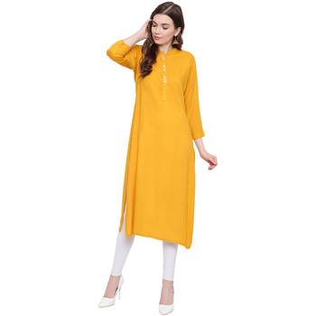 Mustard plain Rayon kurtis 1